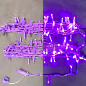 Светодиодная гирлянда 10 м, 100 LED, 220 В, соединяемая, влагозащитный колпачок, двойная изоляция, фиолетовая, фиолетовый провод