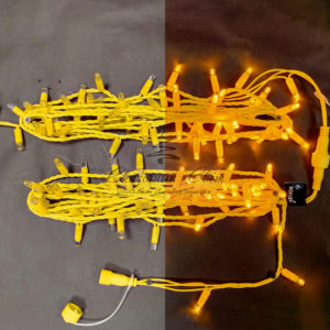 Светодиодная гирлянда 10 м, 100 LED, 220 В, соединяемая, влагозащитный колпачок, двойная изоляция, желтая, желтый провод